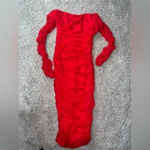 Fashion Nova Red Ribbed Ruched Bodycon Dress
